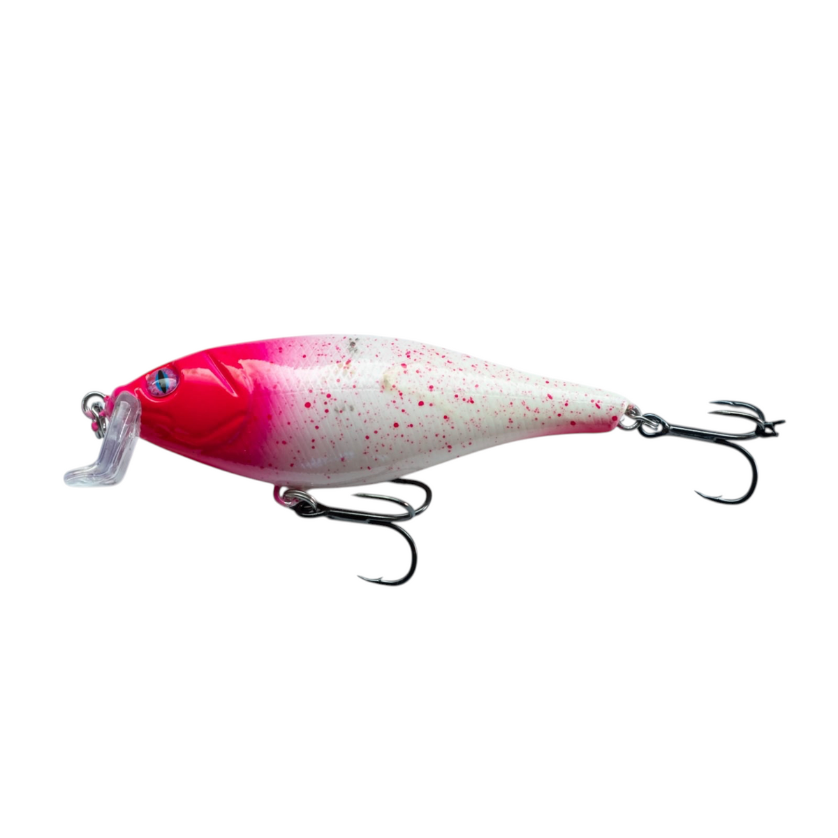 Fish-ing.net KG DONAURÄUBER Wobbler in Pink und Weiß mit Sprenkeln, 105mm schwimmender Kunstköder für flache Gewässer