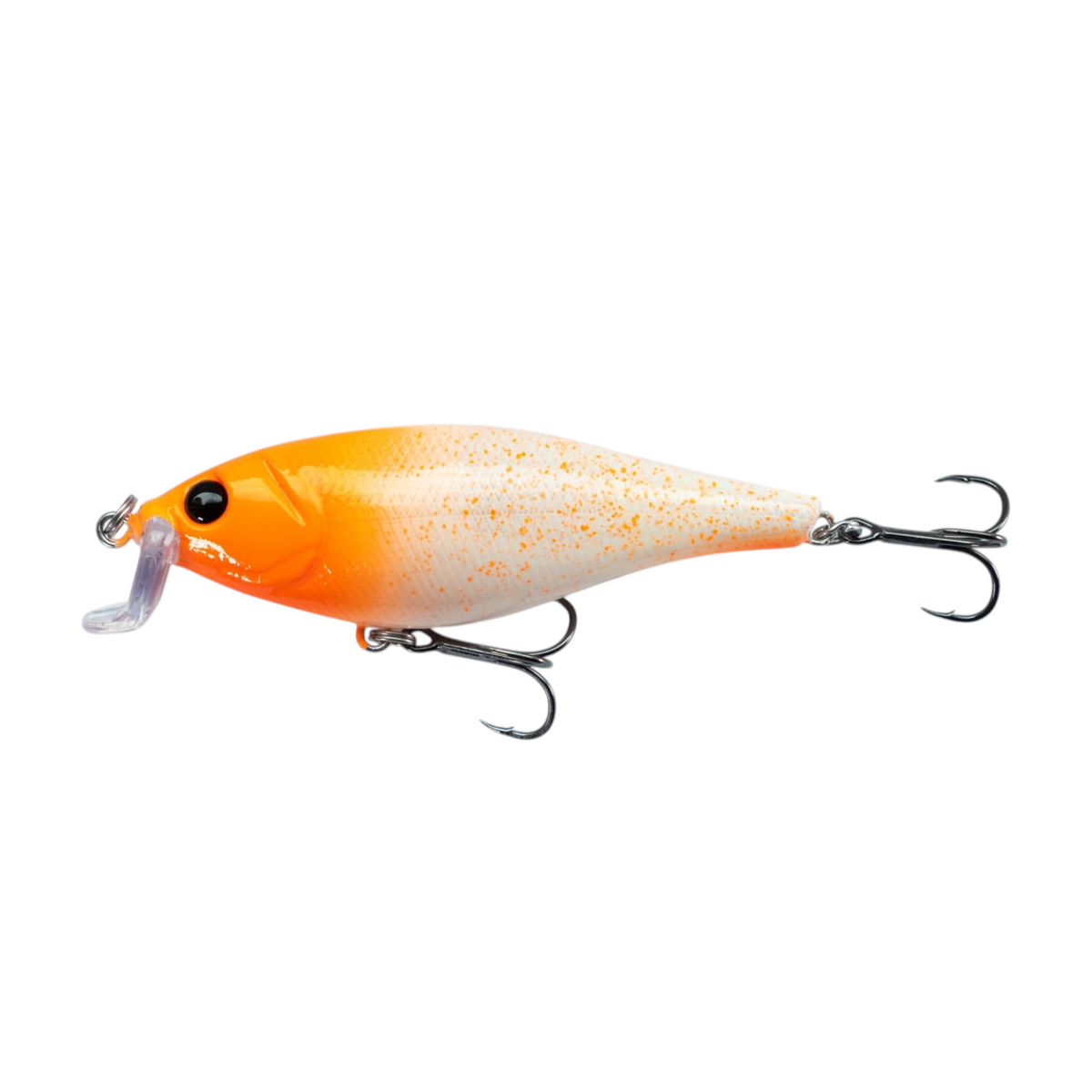 Fish-ing.net KG DONAURÄUBER Wobbler in Orange und Weiß mit gesprenkeltem Muster und zwei scharfen Drillingen