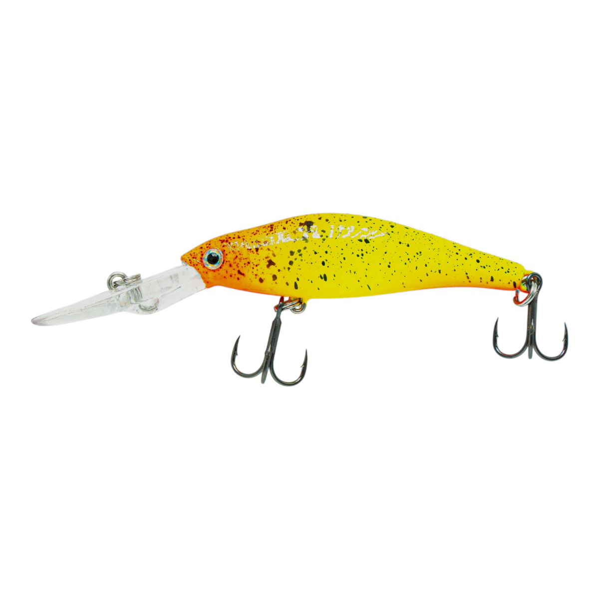 Fish-ing.net KG TIEFENLÄUFER Wobbler in Gelb-Orange mit schwarzer Sprenkelung und langer Tauchschaufel