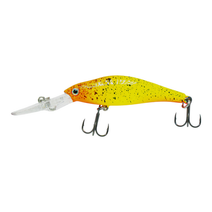 Fish-ing.net KG TIEFENLÄUFER Wobbler in Gelb-Orange mit schwarzer Sprenkelung und langer Tauchschaufel