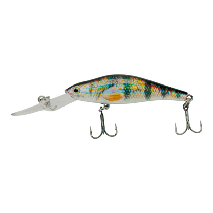 Fish-ing.net KG TIEFENLÄUFER Wobbler mit Barsch-Dekor, 85mm lang, für tiefes Wasser mit langer Tauchschaufel