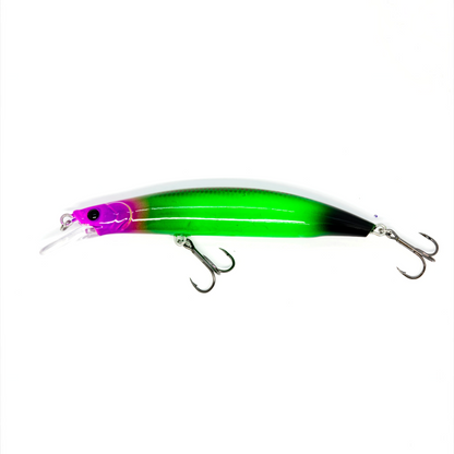 Fish-ing.net KG Nachträuber Wobbler in Grün und Pink mit Long-Cast-System für Zander, 135mm, langsam sinkend