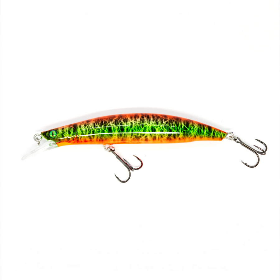 Fish-ing.net KG Nachträuber Wobbler in Orange-Grün mit Long-Cast-System für Zander beim Nachtangeln