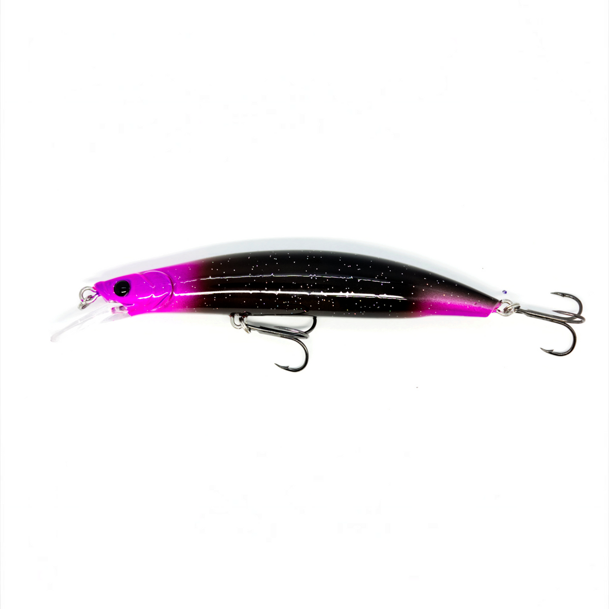 Fish-ing.net KG Nachträuber Wobbler in Schwarz und Pink mit Glitzer-Finish für weite Würfe beim Zanderangeln