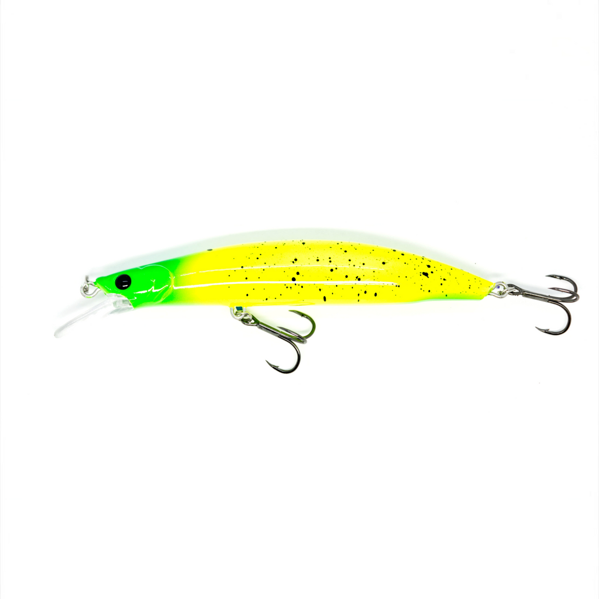 Fish-ing.net KG Nachträuber Wobbler in Neongelb und Grün mit schwarzem Sprenkelmuster für Zander