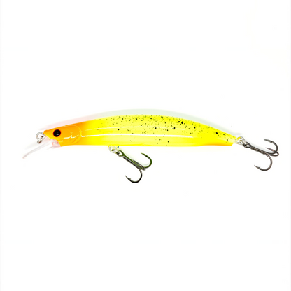 Fish-ing.net KG Nachträuber Wobbler in Gelb mit Long-Cast-System und Edelstahlachse für Zander