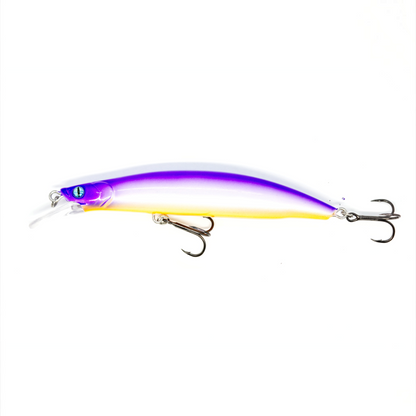 Fish-ing.net KG Nachträuber Wobbler in Lila und Gelb mit Long-Cast-System für Zanderangeln
