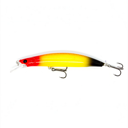 Fish-ing.net KG Nachträuber Wobbler in Gelb-Rot-Schwarz mit Long-Cast-System für Zander beim Nachtangeln