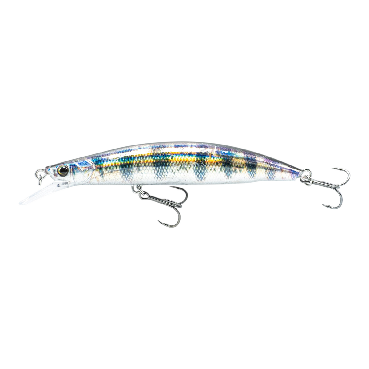 Fish-ing.net KG Nachträuber Wobbler mit Long-Cast-System, 135mm lang, in silbernem Streifen-Design für Zander