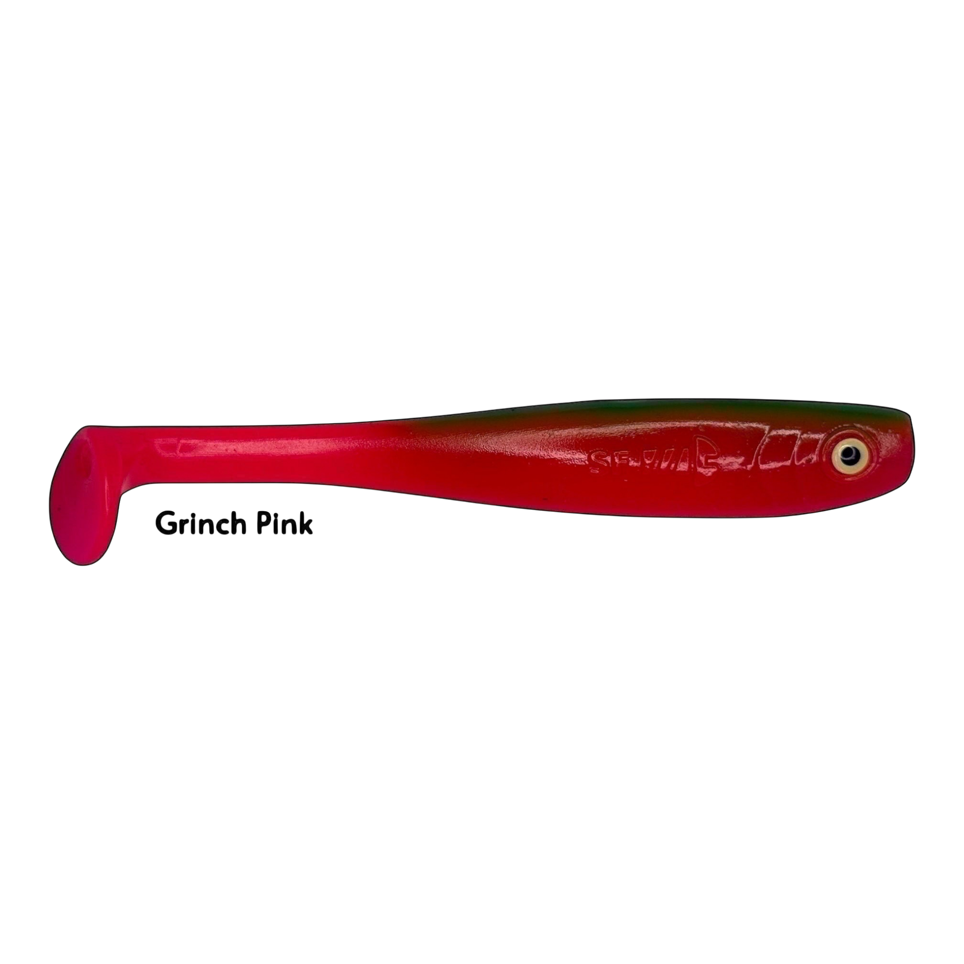Fish-ing.net KG Shrady 14cm soft plastic lure in Grinch Pink with a paddle tail for predatory fishing