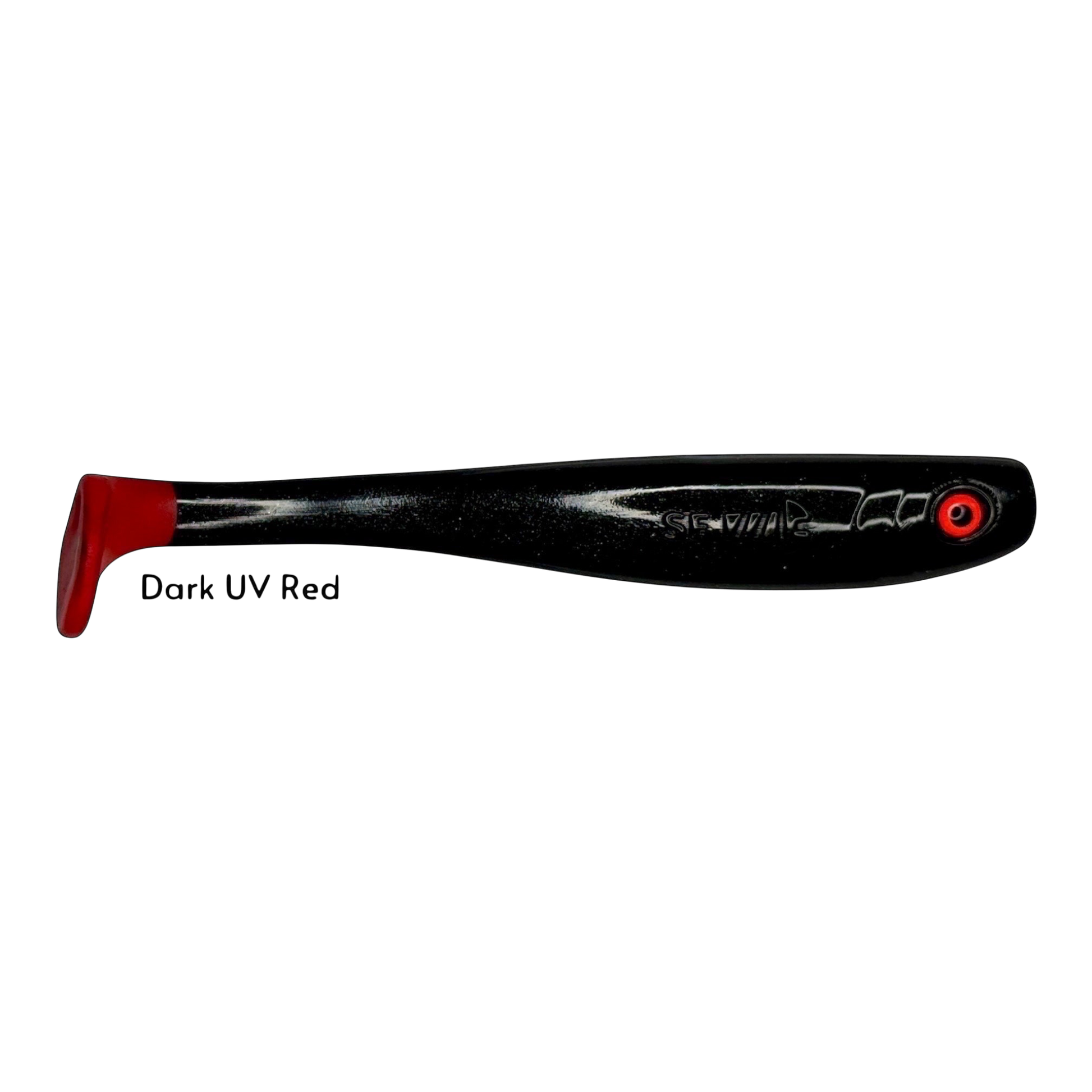 Fish-ing.net KG Shrady 14cm modular soft bait in black with a red UV tail and eye detail for predator fishing