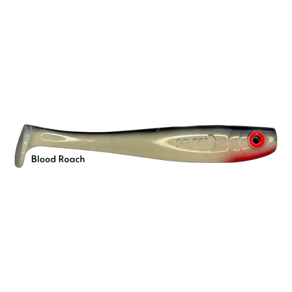 Fish-ing.net KG Shrady 14cm soft plastic lure in Blood Roach color with red eye and screw-in jig system