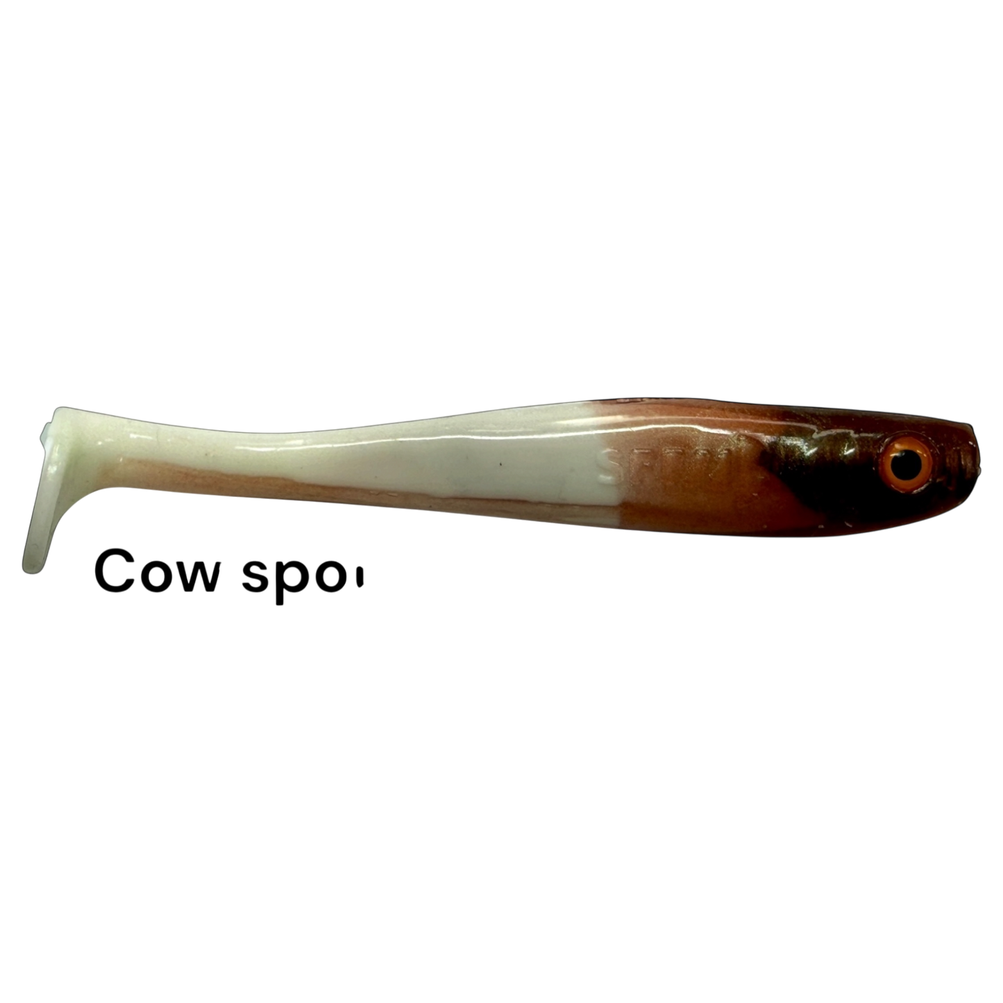 Fish-ing.net KG Shrady 10cm modular soft plastic fishing lure in cow spot pattern with integrated screw system