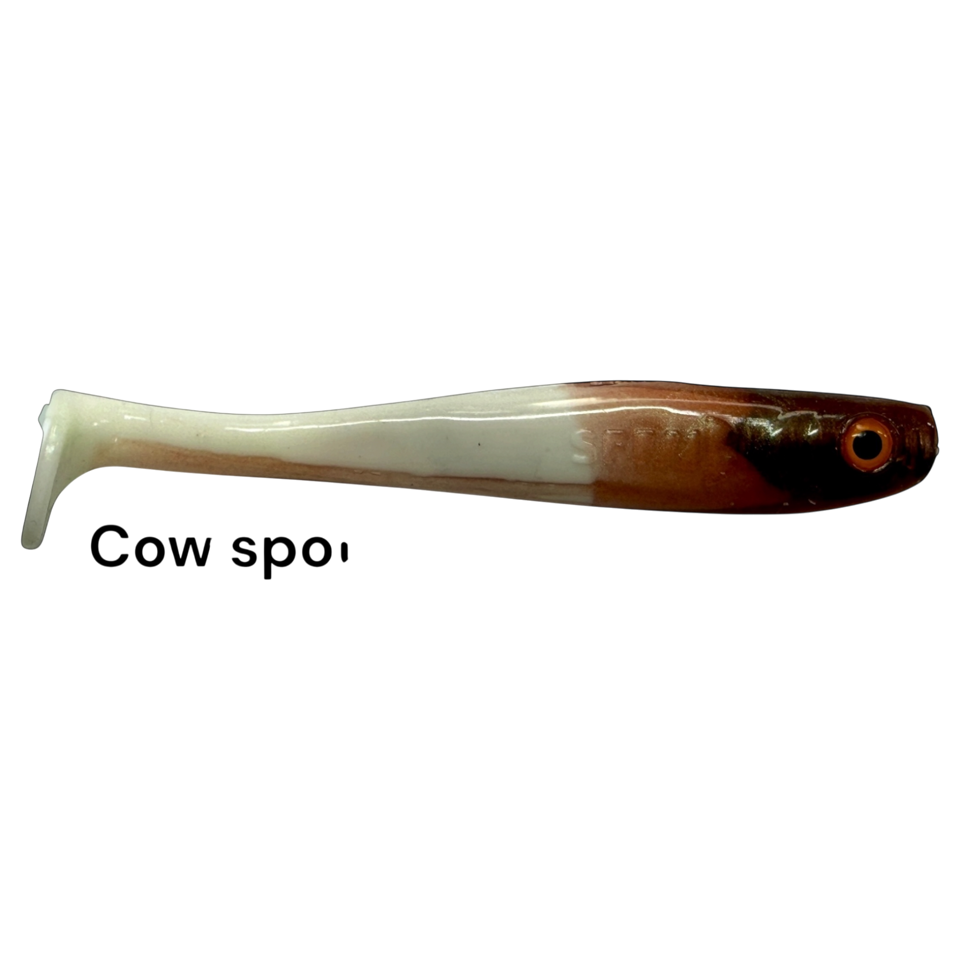 Fish-ing.net KG Shrady 10cm modular soft plastic fishing lure in cow spot pattern with integrated screw system