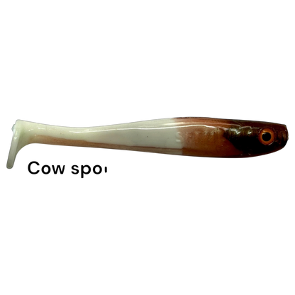 Fish-ing.net KG Shrady 10cm modular soft plastic fishing lure in cow spot pattern with integrated screw system