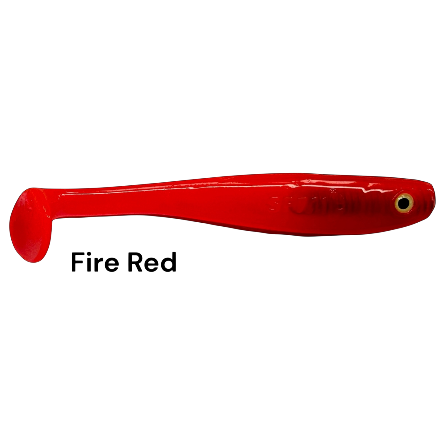 Fish-ing.net KG Shrady 10cm modular soft plastic fishing lure in fire red with a paddle tail design
