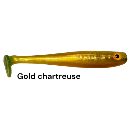 Fish-ing.net KG Shrady 10cm gold chartreuse modular soft plastic fishing lure with screw system
