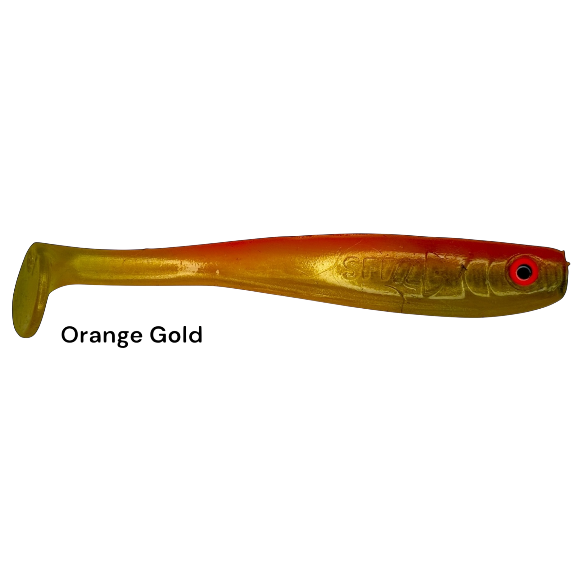 Fish-ing.net KG Shrady 10cm modular soft plastic fishing lure in orange gold with a paddle tail and screw system