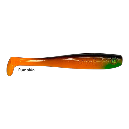 Fish-ing.net KG Shrady 14cm modular soft bait in pumpkin orange and green with an integrated screw system