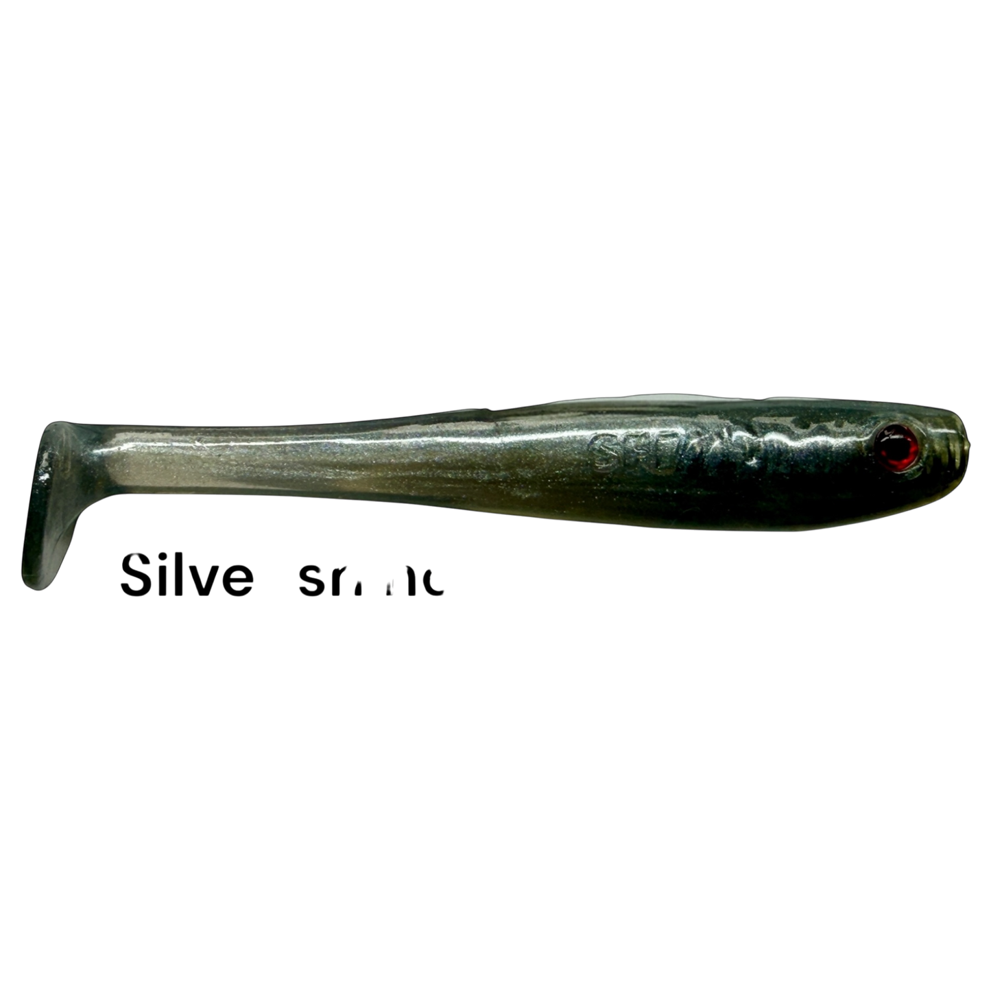Fish-ing.net KG Shrady 10cm silver soft plastic fishing lure with red eye and modular screw-in jig system
