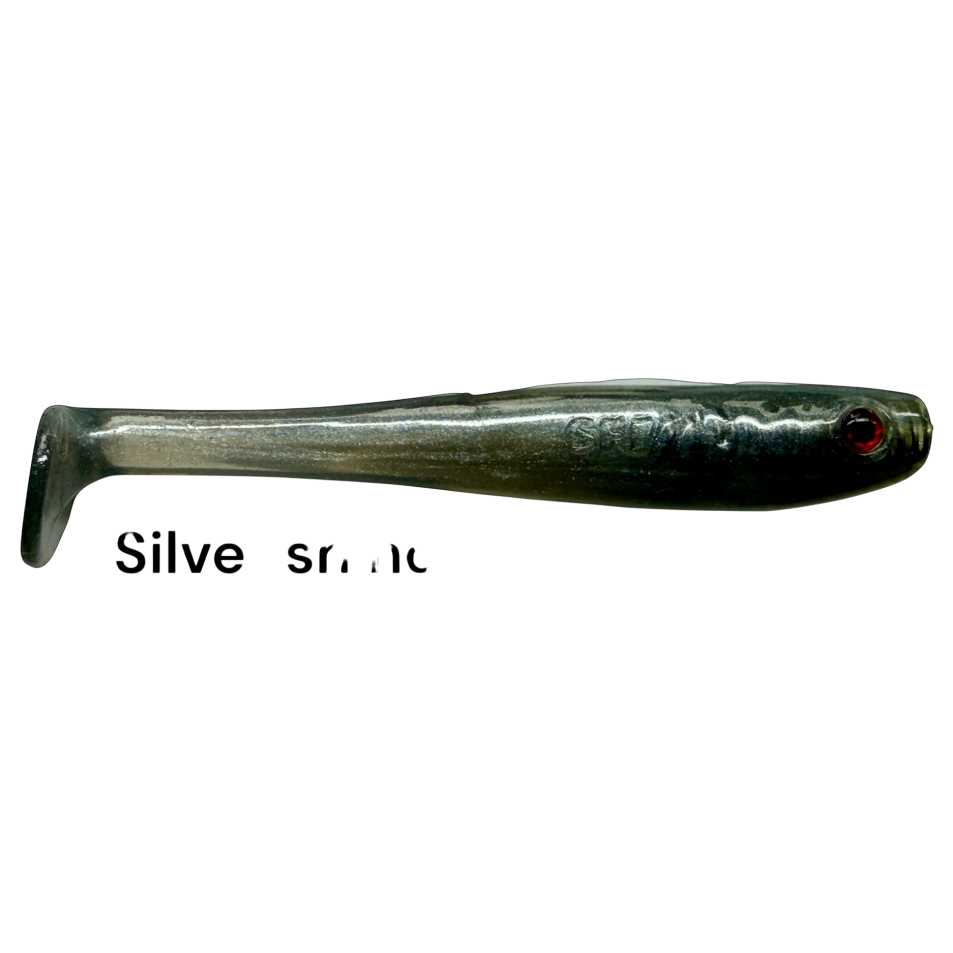 Fish-ing.net KG Shrady 10cm silver soft plastic fishing lure with red eye and modular screw-in jig system