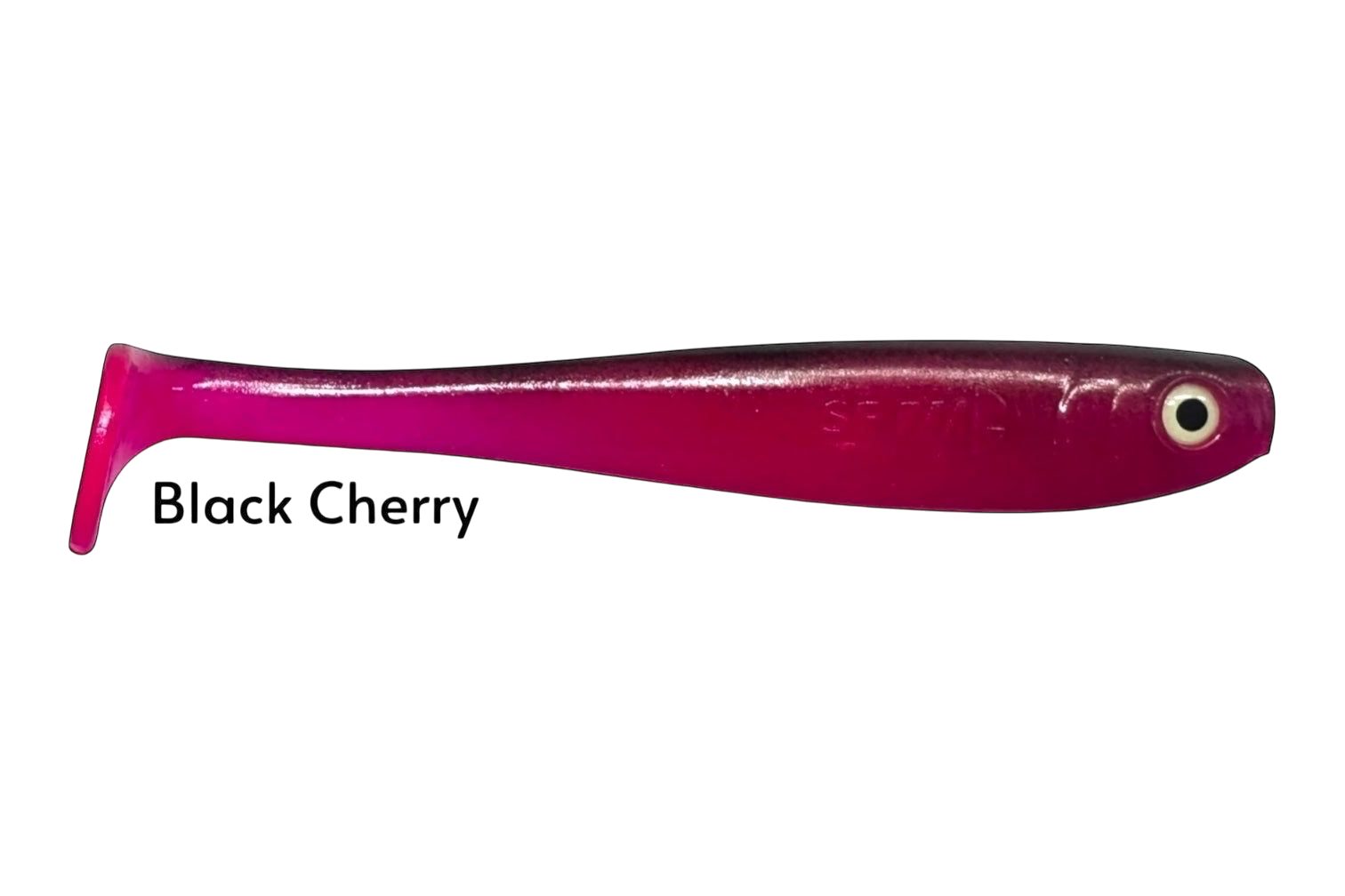 Fish-ing.net KG Shrady 12cm soft plastic fishing lure in black cherry color with a paddle tail.
