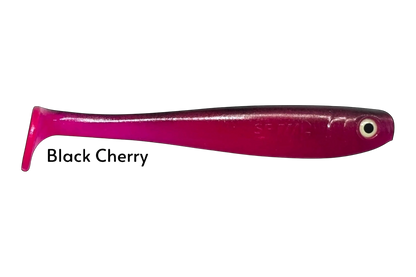 Fish-ing.net KG Shrady 12cm soft plastic fishing lure in black cherry color with a paddle tail.