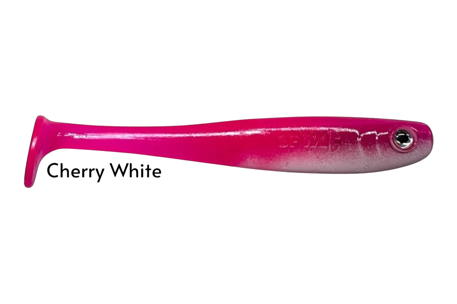 Fish-ing.net KG Shrady 12cm soft plastic fishing lure in cherry white color with a paddle tail.