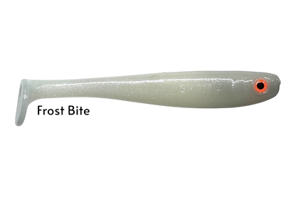 Fish-ing.net KG Shrady 12cm soft plastic fishing lure in Frost Bite color with orange eye. Modular design.