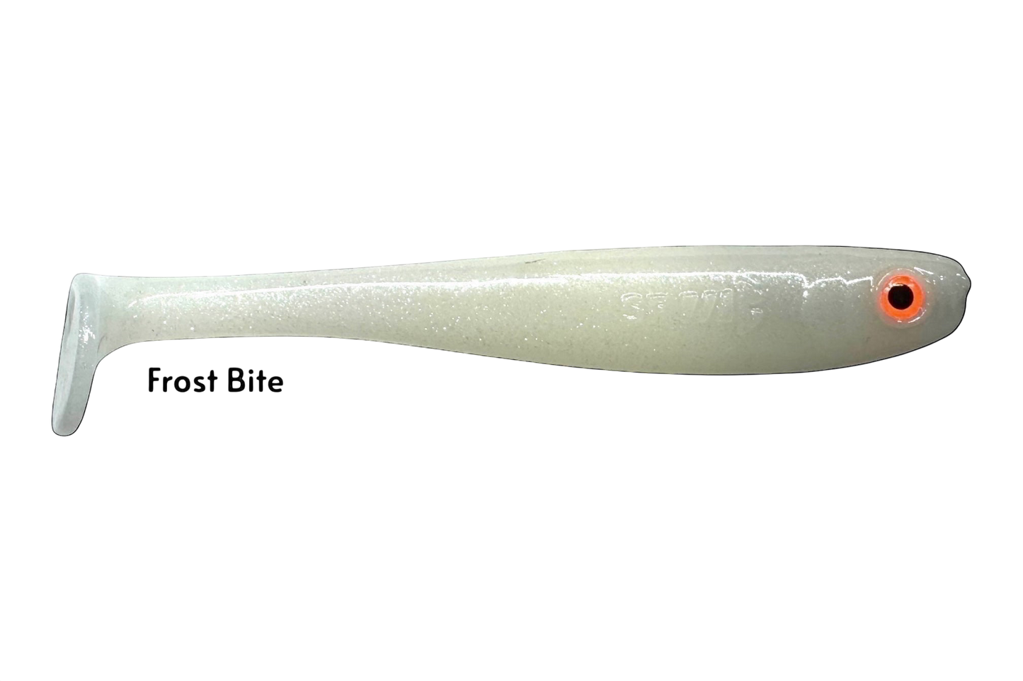 Fish-ing.net KG Shrady 14cm soft plastic fishing lure, pale green with orange eye, for predator fishing.