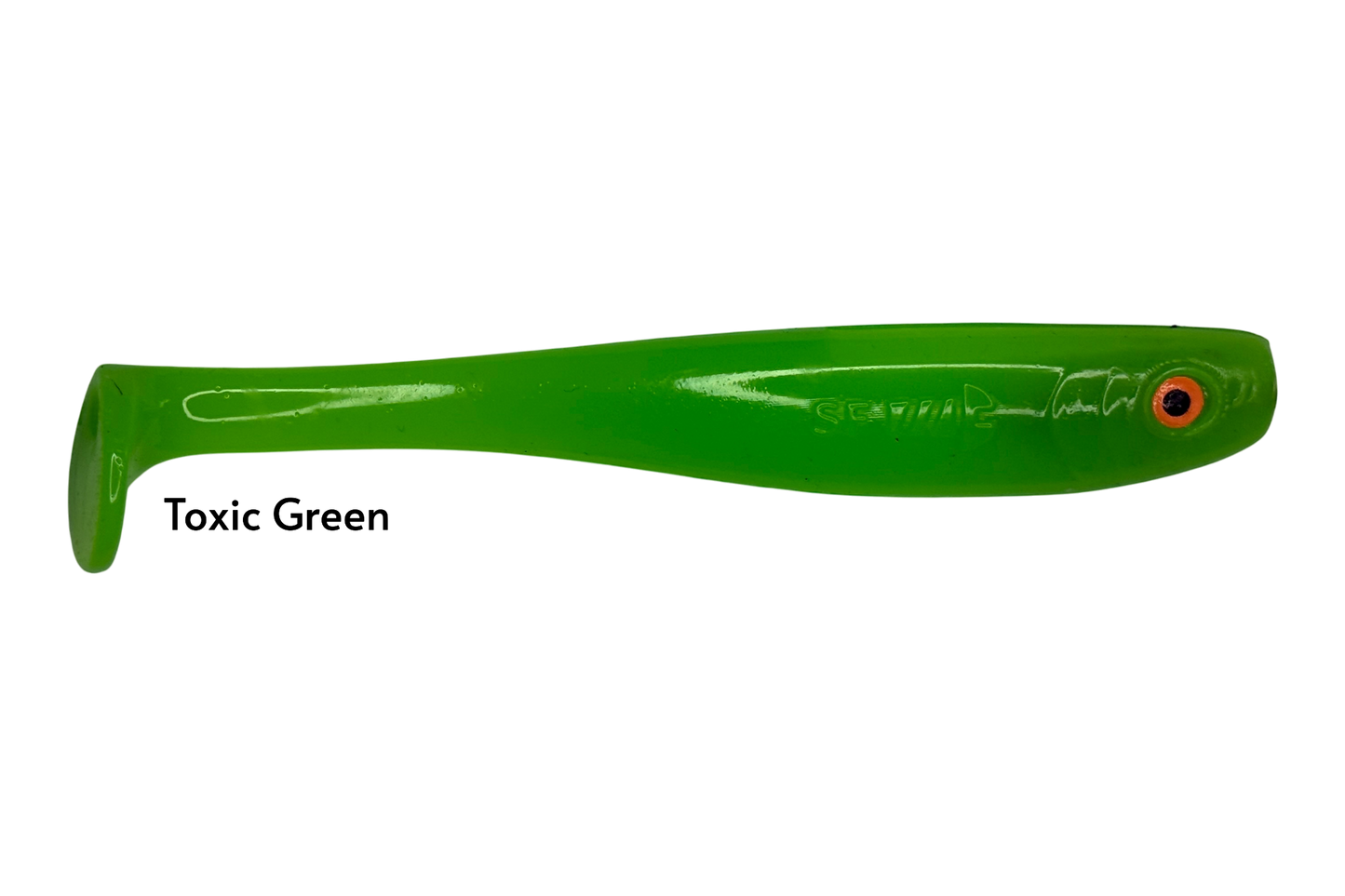 Fish-ing.net KG Shrady 14cm toxic green soft plastic fishing lure with integrated screw system.