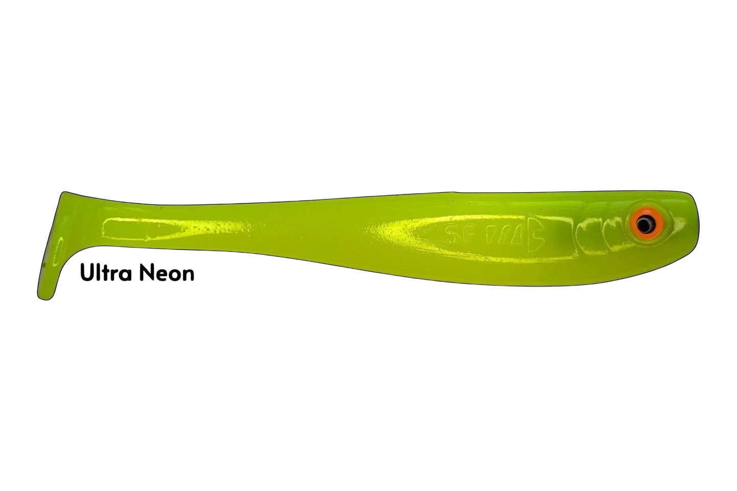 Fish-ing.net KG Shrady 14cm Ultra Neon soft plastic fishing lure with integrated screw system.